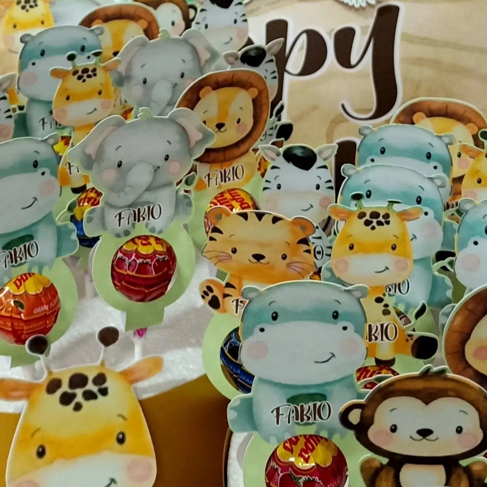 48pcs Wild Animal Lollipop Cards Carton Candy Holder For Kids Wild Forest Happy Birthday Party Candy Gift Accessories Supplies
