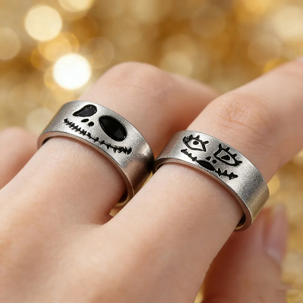 Nightmare Before Christmas Couple Rings Jack Sally Matching Band Unique Creative Fashion Jewelry Gift for Her Anniversary Love
