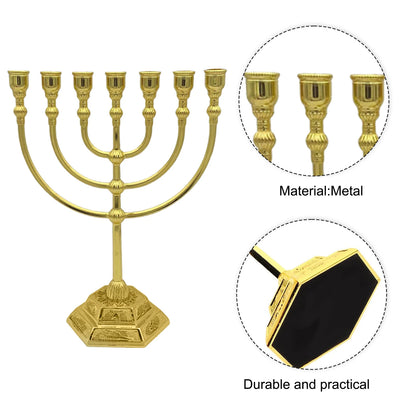 7‑Branch Menorah Candle Holder – Jerusalem Temple Design, 12 Tribes, Antique Hanukkah Stand (6.69”)
