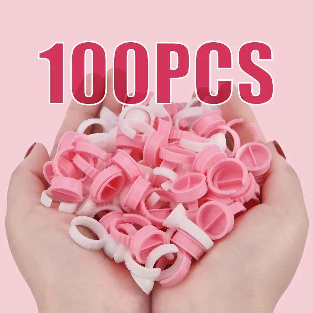 100pcs Disposable White Eyelash Glue Ring Cup Holder Container Tattoo Pigment Eyelash Extension Tools Lash Supplies Accessories