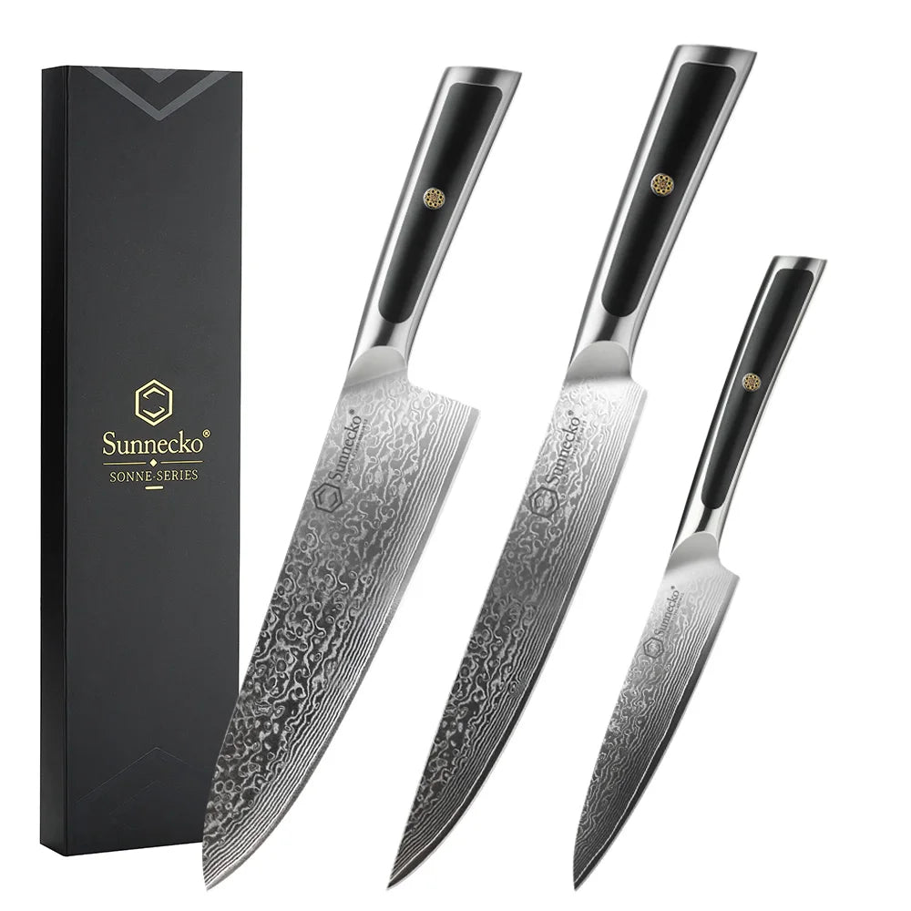 Sunnecko Damascus Chef Knife Set – 1–7 PCS High Carbon VG10 Steel Ultra‑Sharp Kitchen Knives