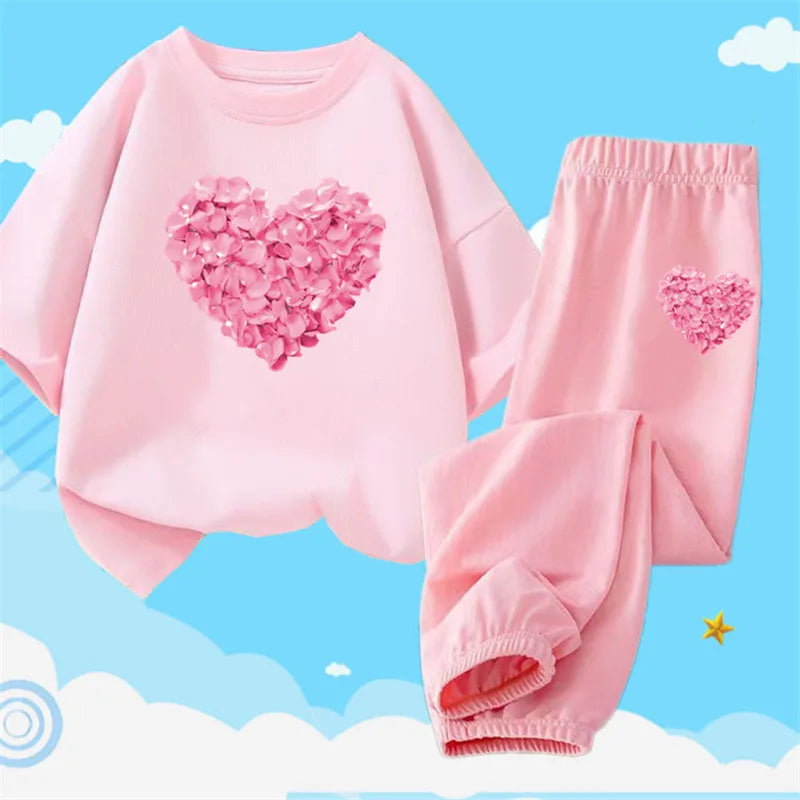 Teens Girls' 2-Piece Fashion Outfit: Princess Short Sleeve T-Shirt and Long Pants Tracksuit Set