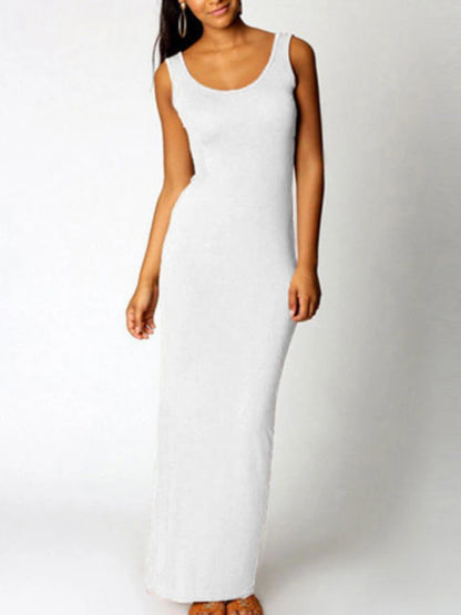 Sexy Solid Color Slim Bodycon Long Maxi Dress Women Elegant Sleeveless Skinny Dress Club Party Vestidos