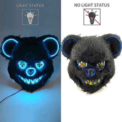 LED Glowing Cosplay Bloody Rabbit Mask Halloween Scary Killer Bloody Bunny Bear Headgear Carnival Masquerade Horror Costume Prop