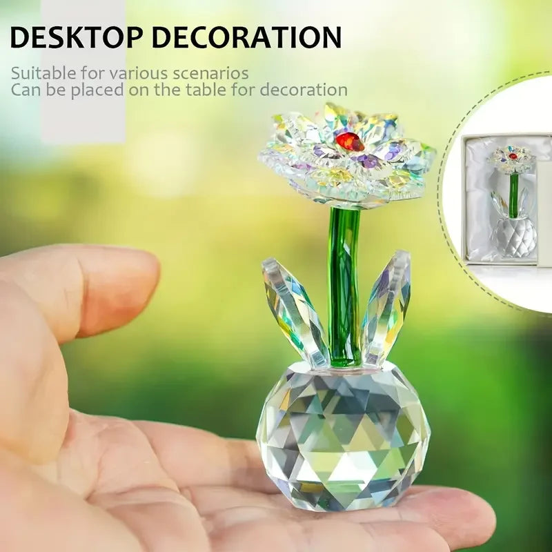 1pc crystal sunflower statue, glass flower decoration, romantic Valentine's Day wedding gift, decorative sun catcher collectible