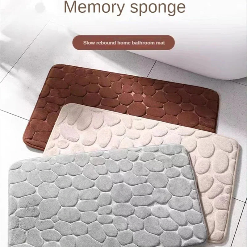 3D Non-Slip Bathroom Cobblestone Embossed Absorbent Mat Machine Washable Quick Drying