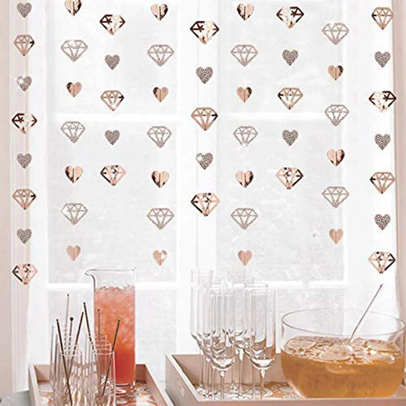 Bridal Shower Red Heart Garlands Double Sided Paper Hanging Streamers For Mother's Day Wedding Bachelorette Party Decorations
