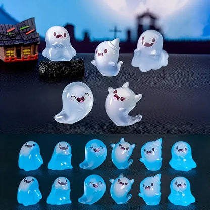 6Pcs Glowing Ghosts for Halloween Resin Decorations, Keychains, Doll Pendants