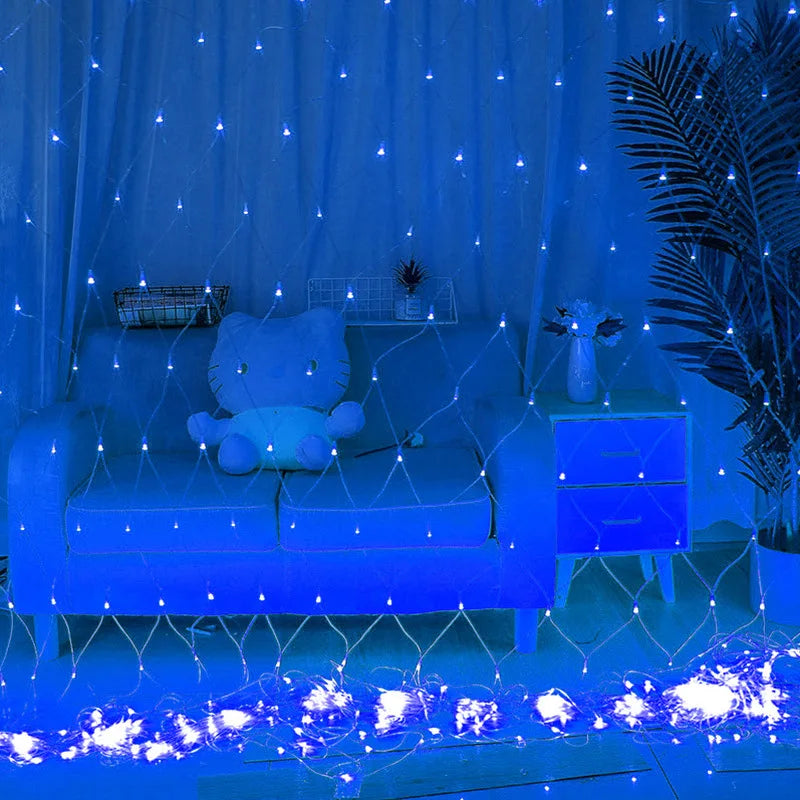 LED Net Mesh Fairy Light 1.5*1.5M 3*2M 6*4M 10*8M Outdoor Waterproof Curtain String Lamp 110V 220V Xmas Wedding Party  Decor