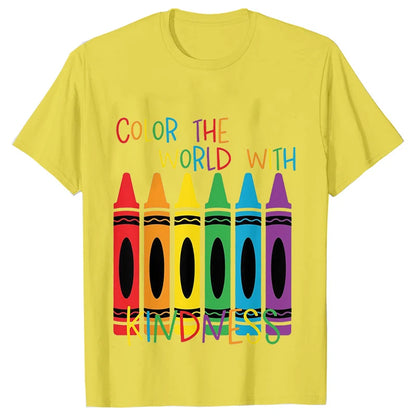 Color The World with Kindness T Shirt for Women Clothing Back To School Tops Teachers' Day Gift Harajuku Short Sleeve Tees