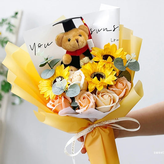 DIY Simulated Flower Bouquet Crochet Sunflower Finished Product Bouquet Graduation Doctoral Bear Valentine's Day Birthday Gift