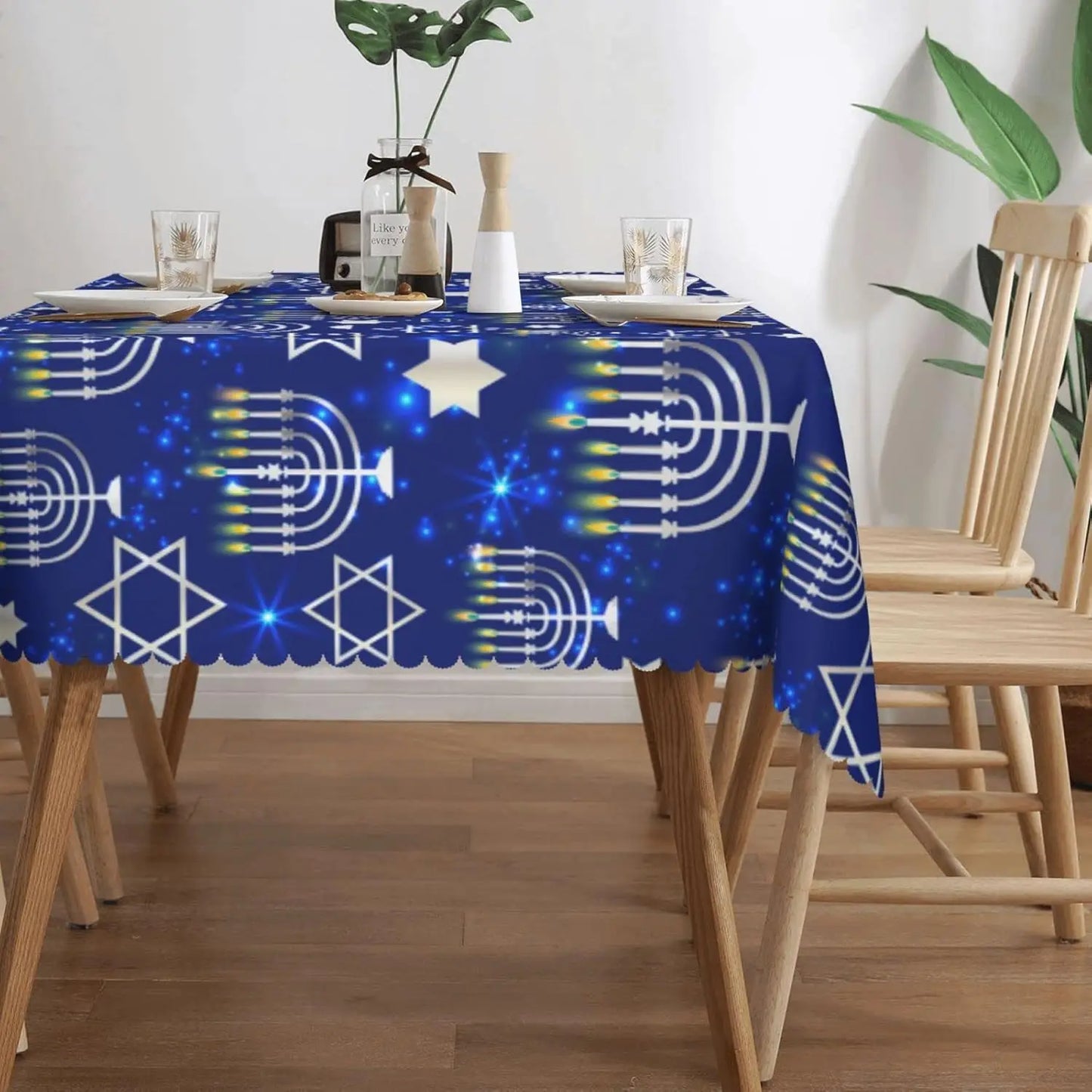 “Hanukkah Menorah Tablecloth – Waterproof Rectangular Dining Room Holiday Décor