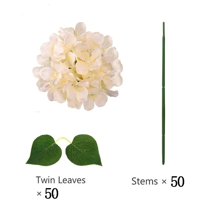 50 PCS Artificial Hydrangea Flowers Silk Hydrangea Heads for Wedding