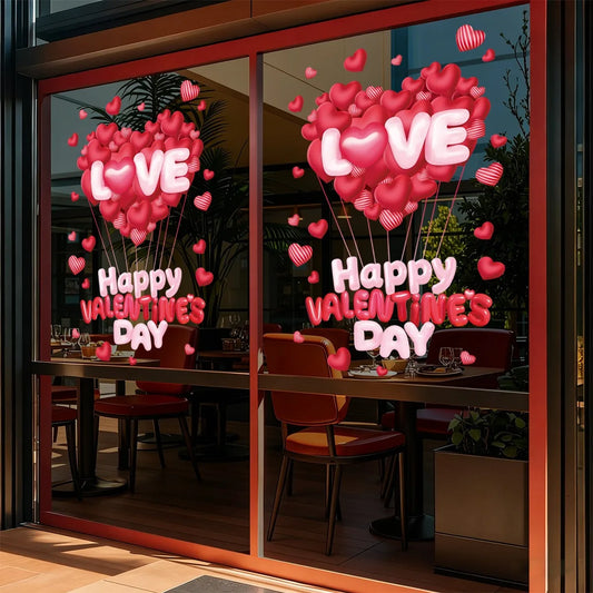 Romantic Love Heart Balloon Valentine's Day Window Sticker Happy Galentine's Day DIY Lover Cheer 14th Feb 2026 Festival Decor