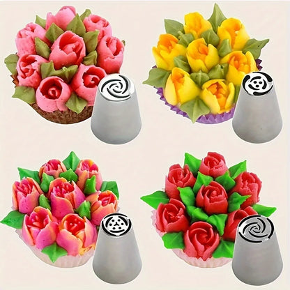 4pcs Stainless Steel Piping Nozzles Set - Vibrant Floral & Leaf Designs for Cupcake Decorating Perfect for DIY Desserts & Baking