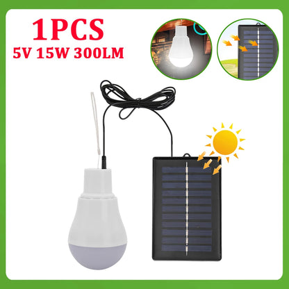 1-12pcs 5V 15W 300LM Solar Lighting Bulb Portable Solar Power Panel Battery Charger Energy Saving Outdoor Lamp USB Rechargable