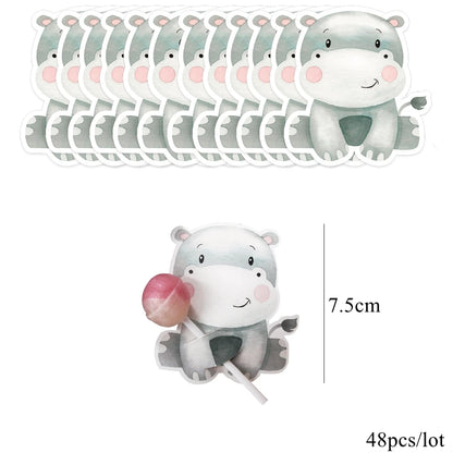 48pcs Wild Animal Lollipop Cards Carton Candy Holder For Kids Wild Forest Happy Birthday Party Candy Gift Accessories Supplies