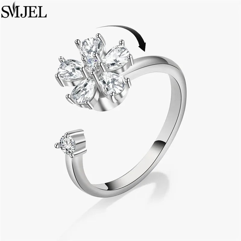 Korean Fashion Daisy Spinner Fidget Ring Multiple Style Sunflower Rose Snowflake Rotate Freely Anti Stress Anxiety Rings Wedding
