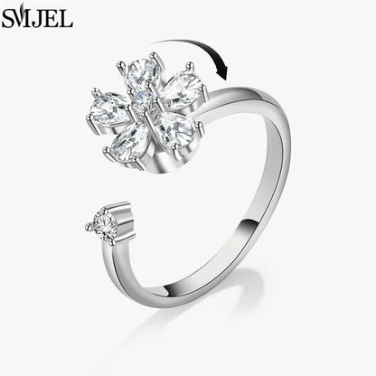 Korean Fashion Daisy Spinner Fidget Ring Multiple Style Sunflower Rose Snowflake Rotate Freely Anti Stress Anxiety Rings Wedding