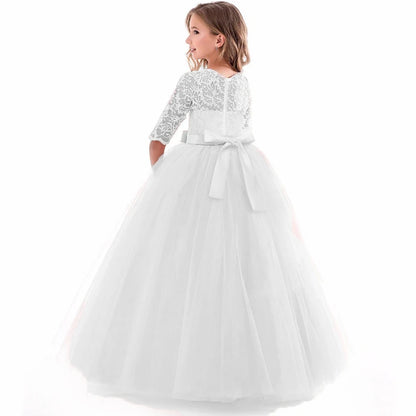Girl's Elegant Tulle Bow Dress for Party Bridesmaid Wedding Ball Gown Princess First Communion Dress