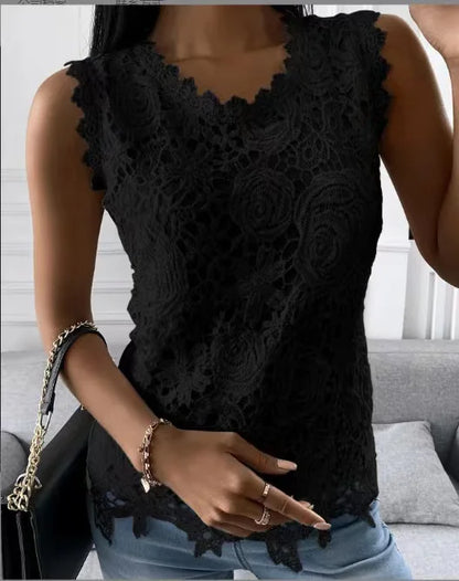 Women Lace Hollow T Shirt Top Fashion Round Neck Long Sleeve Office Lady Blouses Casual Vintage High Street Boho Tops All Season