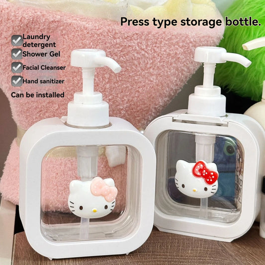 Hello Kitty Soap Dispenser 500ml - Refillable Empty Shampoo or Conditioner Container, Bathroom Supplies with Pressing Bottle