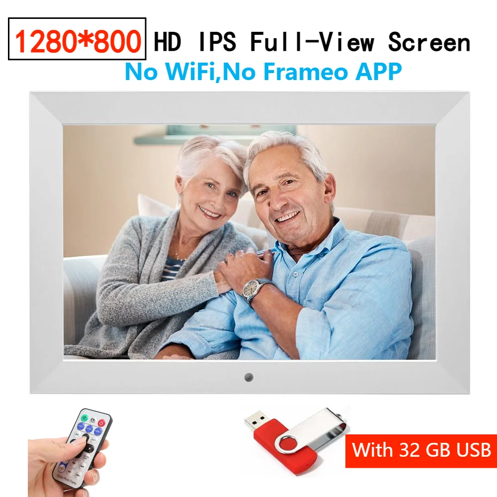 10‑Inch IPS Digital Photo Frame with 1280×800 Display & Remote Control