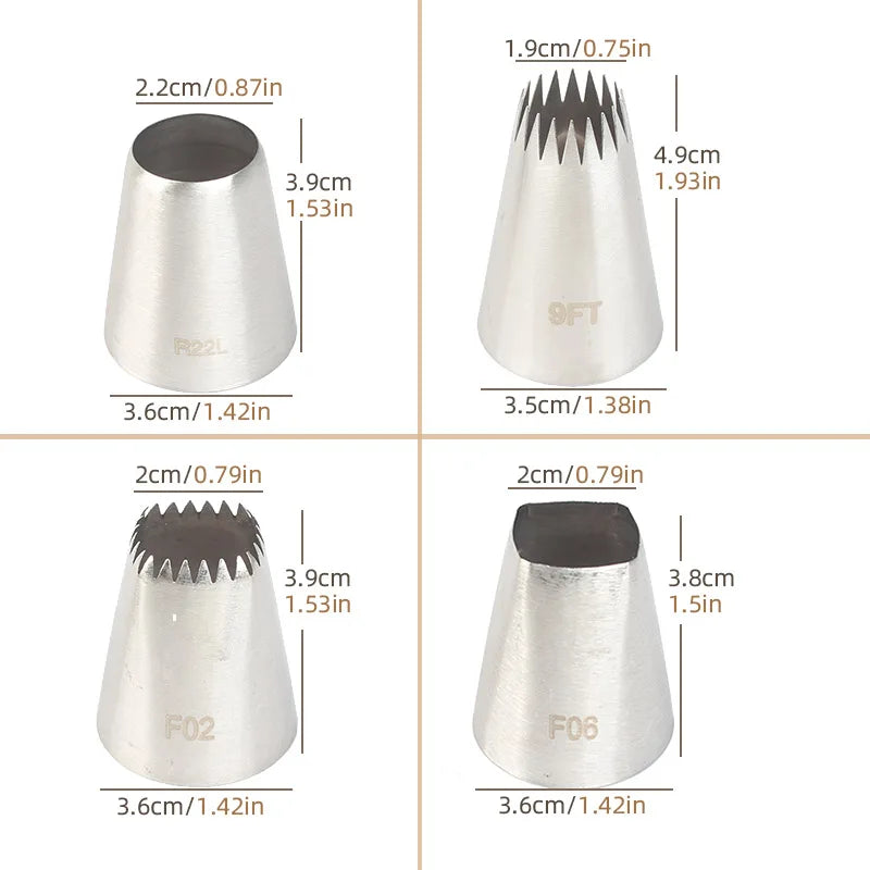 4‑Piece Large Piping Nozzle Set – Stainless Steel Icing Tips for Cakes & Desserts