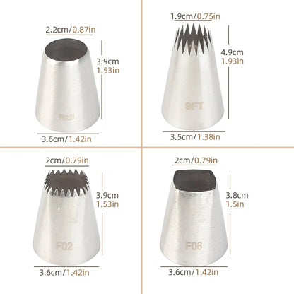 4‑Piece Large Piping Nozzle Set – Stainless Steel Icing Tips for Cakes & Desserts