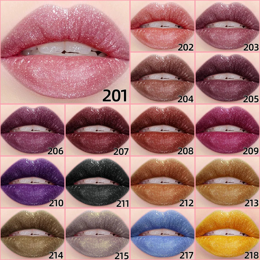 Glitter Lip Glaze Long Lasting Waterproof Liquid Lip Gloss Lipstick Makeup 18 Colors