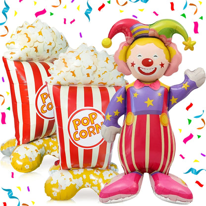 Giant Smiling Popcorn Clown Foil Balloon – Circus & Carnival Party Decoration