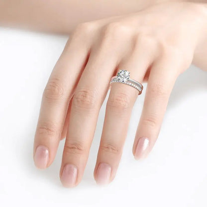 2 Carat All Moissanite Ring Bridal Sets Silver 925 Solitaire Engagement Wedding Rings & Stackable Eternity Bands for Women