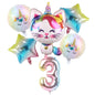Rainbow Unicorn Cat Gradient Balloon Set (6pcs) – Birthday Party Decorations