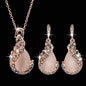3pcs\ Women Elegant Waterdrop Rhinestone Pendant Necklace Hook Earrings Jewelry Set