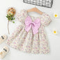Summer Toddler Baby Dress Pink Flower Princess Dress Puff Sleeves Birthday Dress for Kids Girl