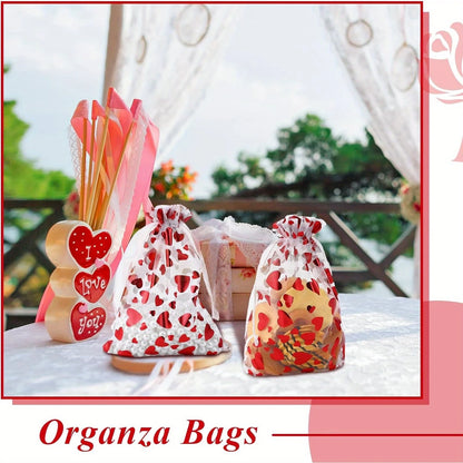 100PCS Valentine’s Organza Drawstring Bags – Mini Jewelry, Candy & Party Favor Pouches