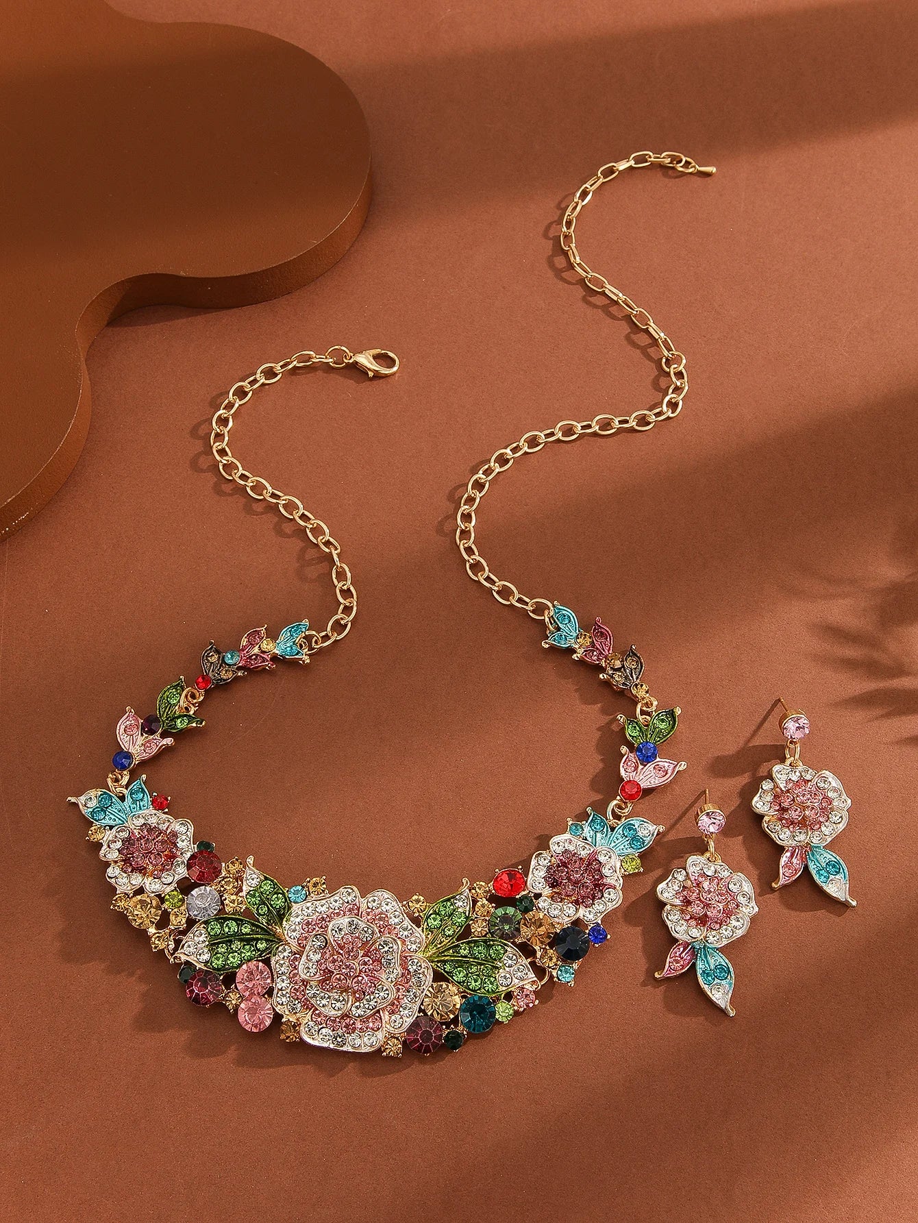 Mother’s Day Jewelry Gift:Luxury 3Pcs Rhinestone Flower Set for Women,Elegant Necklace&Dangle Earrings for Party Wedding Banquet