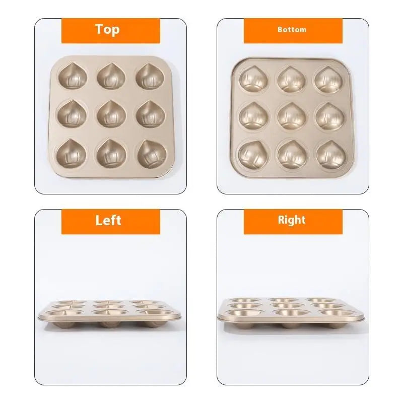 6/9‑Cavity Chestnut‑Shape Carbon Steel Cake Mold