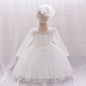 White Baptism Girls Long Sleeve Party Baby Girl Dresses Toddler Flower Embroidery 1st Birthday Gown Summer Evening Kids Clothes