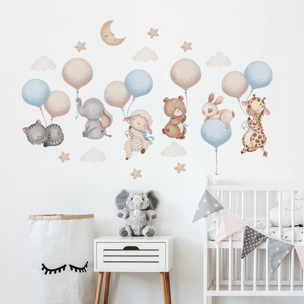Cartoon Animal Balloon Wall Stickers With Movable Stickers For Decorating Posters And Murals In Children's Rooms