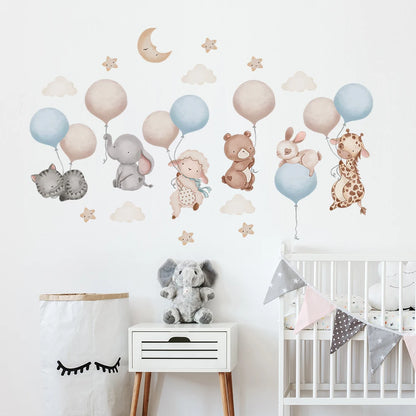 Cartoon Animal Balloon Wall Stickers With Movable Stickers For Decorating Posters And Murals In Children's Rooms