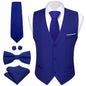 Designer Men's Vest Solid Silk Satin Waistcoat Tie Bowtie Hanky Set