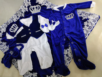 Velvet Newborn Baby Boy Outfits Blazer Vest Kids Clothing Cotton Infant Products Body Suit Shirt Pants Mittens Receiving Blanket