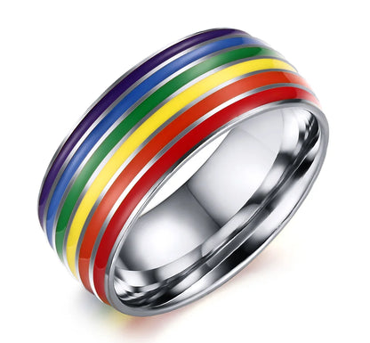 Pride Parade Lesbian Gay LGBT Pride Ring, Bisexual Non-binary Pride Multicolor Rainbow Ring, Love Promise Wedding Jewelry