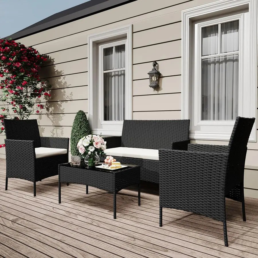 4‑Piece Rattan Patio Furniture Set – All‑Weather Outdoor Sofa & Chair Combo