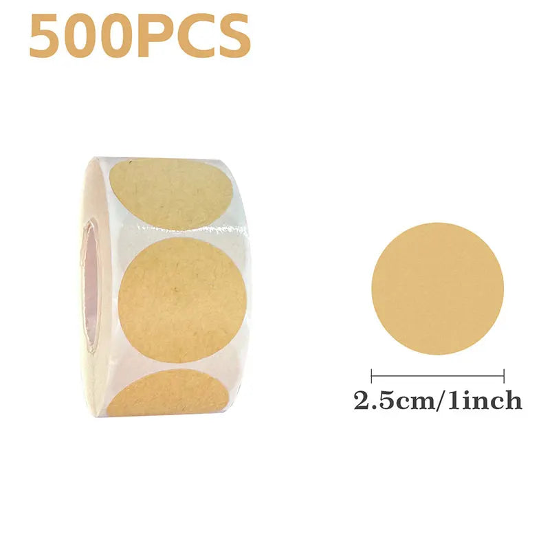 500pcs/roll Kraft Round Self-adhesive Label Paper Blank Labels for DIY Custom Classification Stickers Envelope Sealing Accessory
