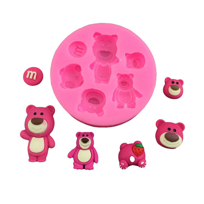 1 piece, single strawberry bear 6-hole strawberry bear silicone mold sugar cake gypsum drip decoration tool