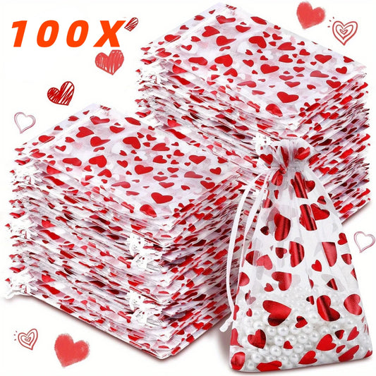 100PCS Valentine’s Organza Drawstring Bags – Mini Jewelry, Candy & Party Favor Pouches