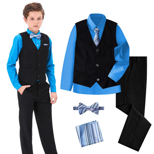 Boys Outfit Vest and Pants Suit Set for Formal Vest Set Blue and Black Size 14