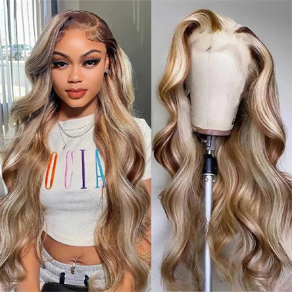 4/613 Balayage Brown Blonde 13x4 Straight Lace Front Wig Colored Human Hair Wigs For Women Body Wave Wig 613 HD Lace Frontal Wig